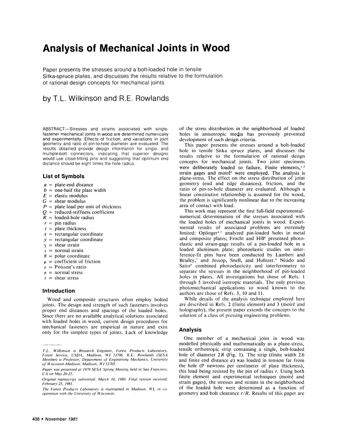Analysis of mechanical joints in wood by Unknown
