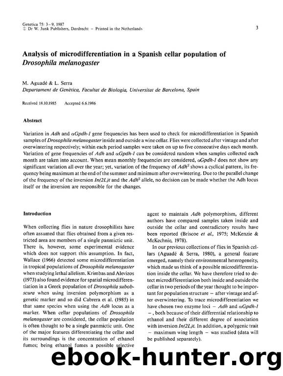 Analysis of microdifferentiation in a Spanish cellar population of  <Emphasis Type="Italic">Drosophila melanogaster <Emphasis> by Unknown
