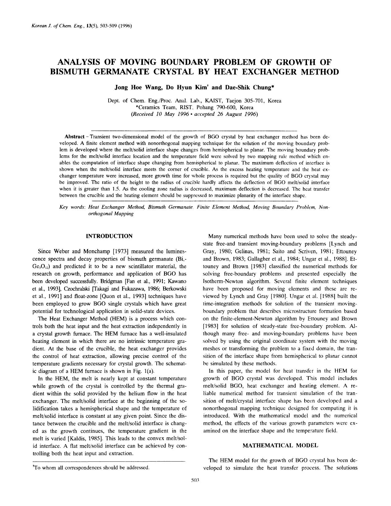 Analysis of moving boundary problem of growth of Bismuth germanate crystal by heat exchanger method by Unknown