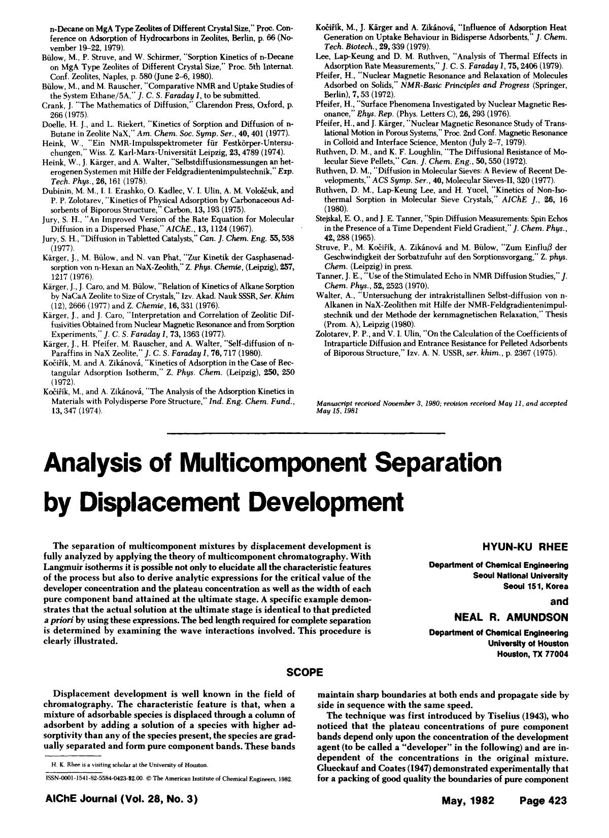 Analysis of multicomponent separation by displacement development by Unknown