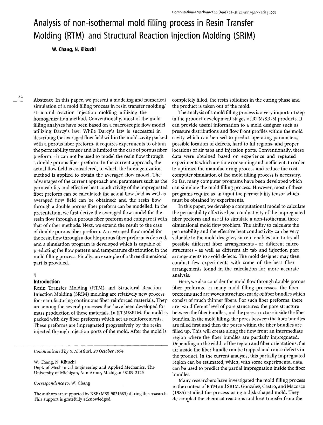 Analysis of non-isothermal mold filling process in resin transfer molding (RTM) and structural reaction injection molding (SRIM) by Unknown