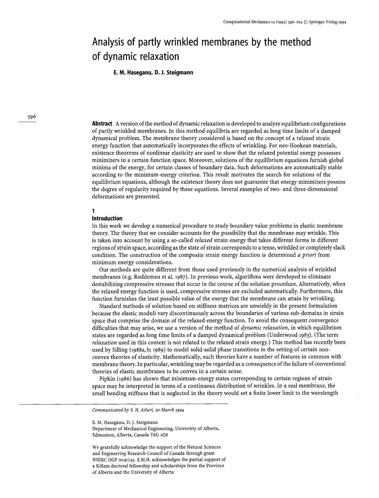 Analysis of partly wrinkled membranes by the method of dynamic relaxation by Unknown