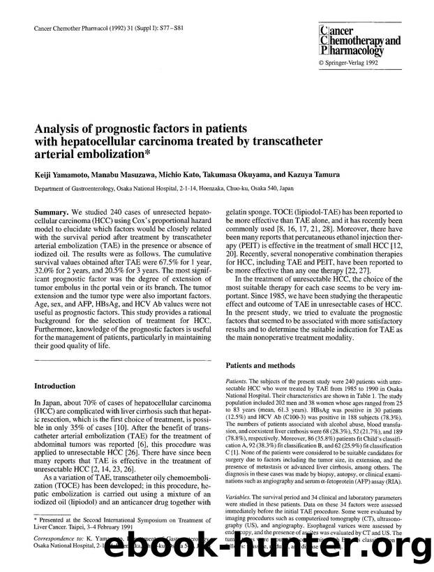 Analysis of prognostic factors in patients with hepatocellular carcinoma treated by transcatheter arterial embolization by Unknown