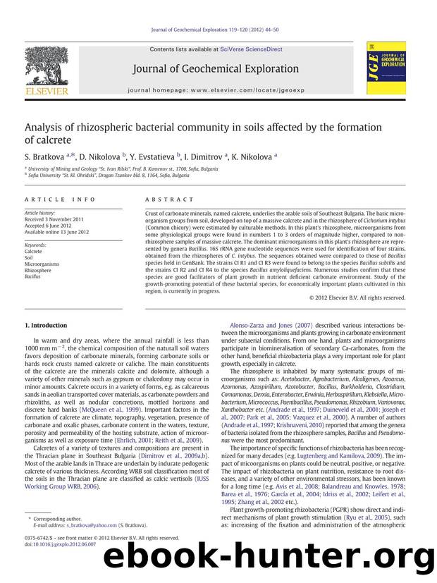 Analysis of rhizospheric bacterial community in soils affected by the formation of calcrete by S. Bratkova & D. Nikolova & Y. Evstatieva & I. Dimitrov & K. Nikolova