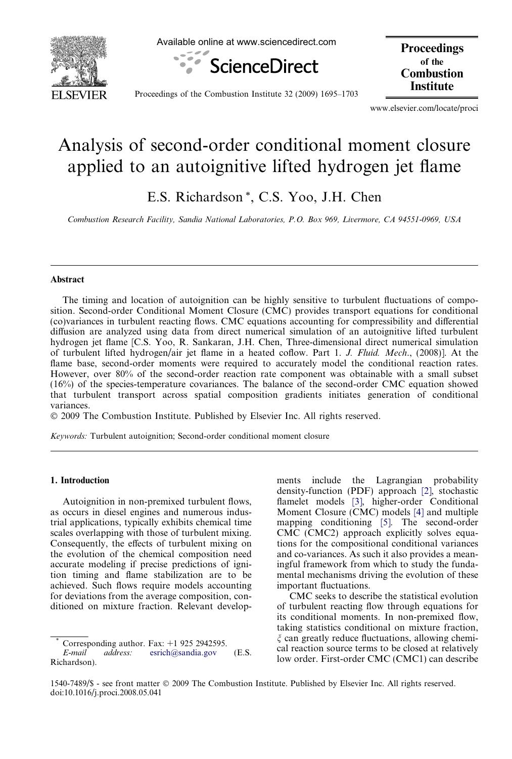 Analysis of second-order conditional moment closure applied to an autoignitive lifted hydrogen jet flame by E.S. Richardson; C.S. Yoo; J.H. Chen
