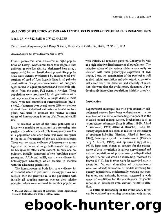 Analysis of selection at two awn length loci in populations of barley isogenic lines by Unknown