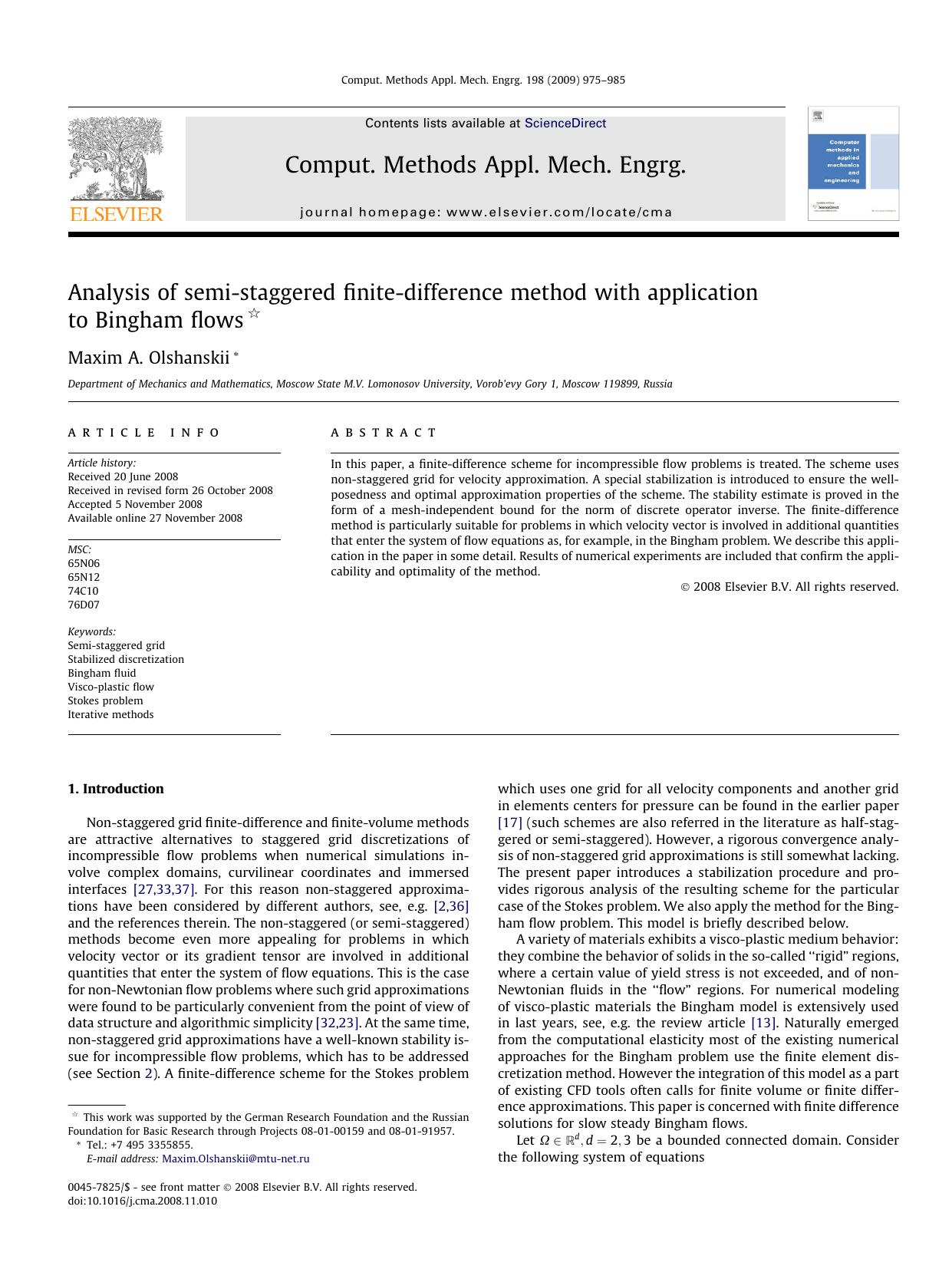 Analysis of semi-staggered finite-difference method with application to Bingham flows by Maxim A. Olshanskii
