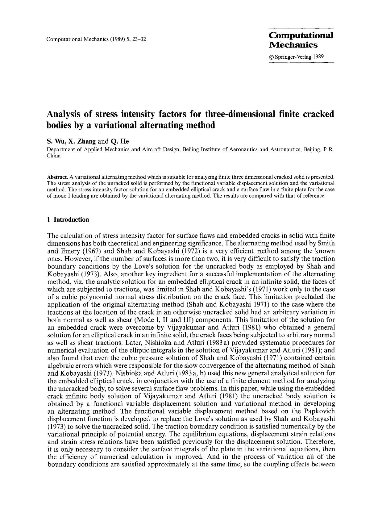 Analysis of stress intensity factors for three-dimensional finite cracked bodies by a variational alternating method by Unknown