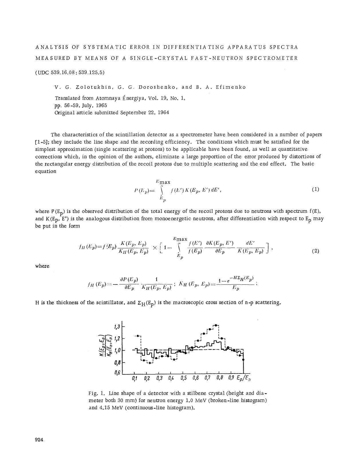 Analysis of systematic error in differentiating apparatus spectra measured by means of a single-crystal fast-neutron spectrometer by Unknown