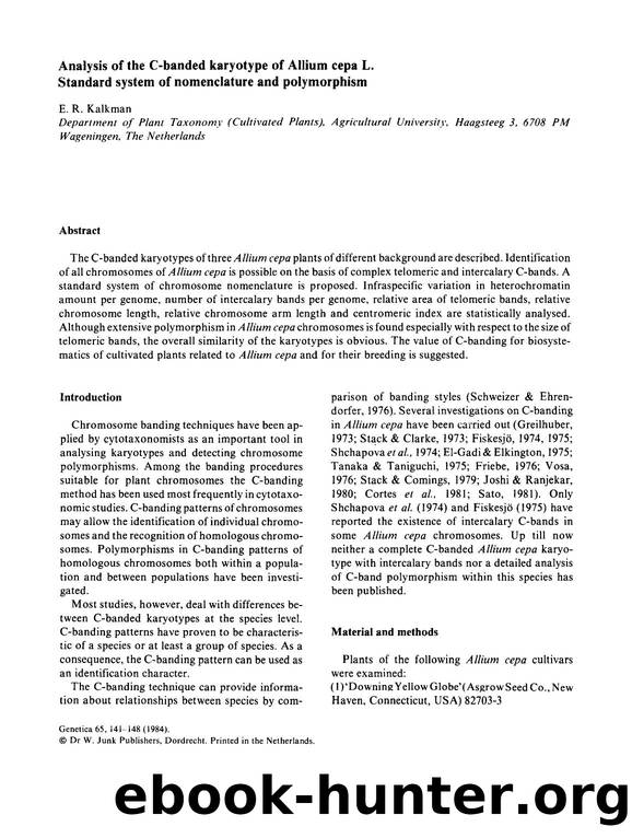 Analysis of the C-banded karyotype of Allium cepa L. Standard system of nomenclature and polymorphism by Unknown