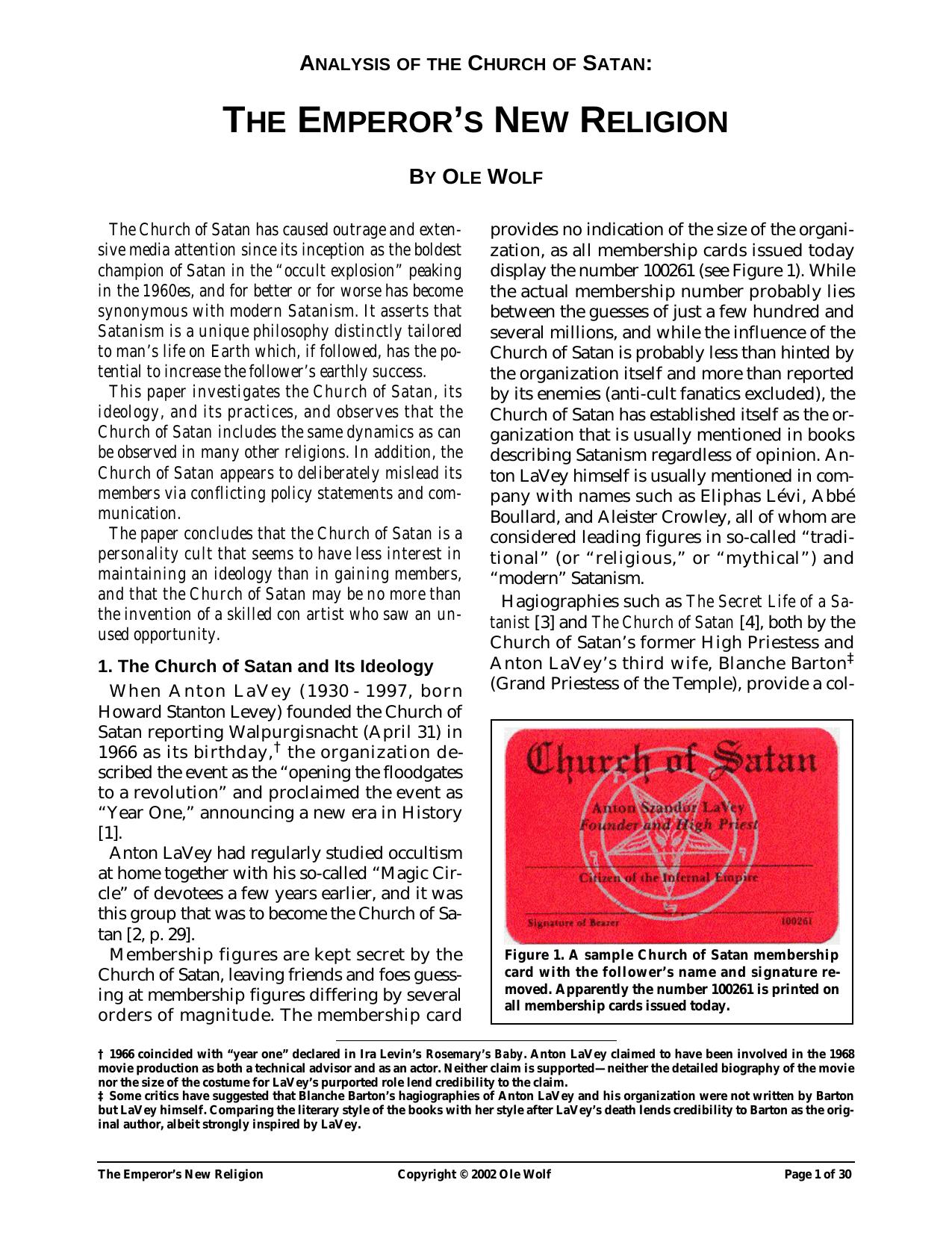 Analysis of the Church of Satan by Nikolaos Stergiannis Ph.D. (Mechanical Engineering)