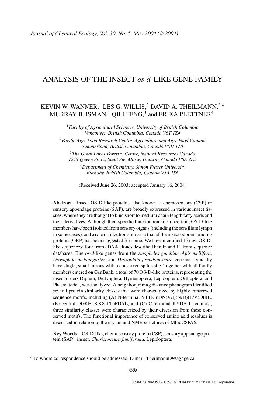 Analysis of the Insect <Emphasis Type="Italic">OS<Emphasis>-<Emphasis Type="Italic">D<Emphasis>-Like Gene Family by Unknown