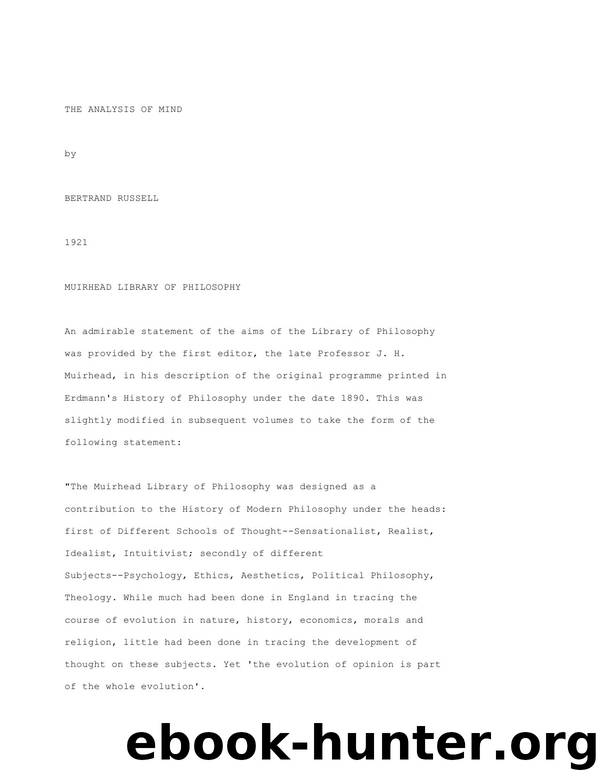 Analysis of the Mind by Bertrand Russell