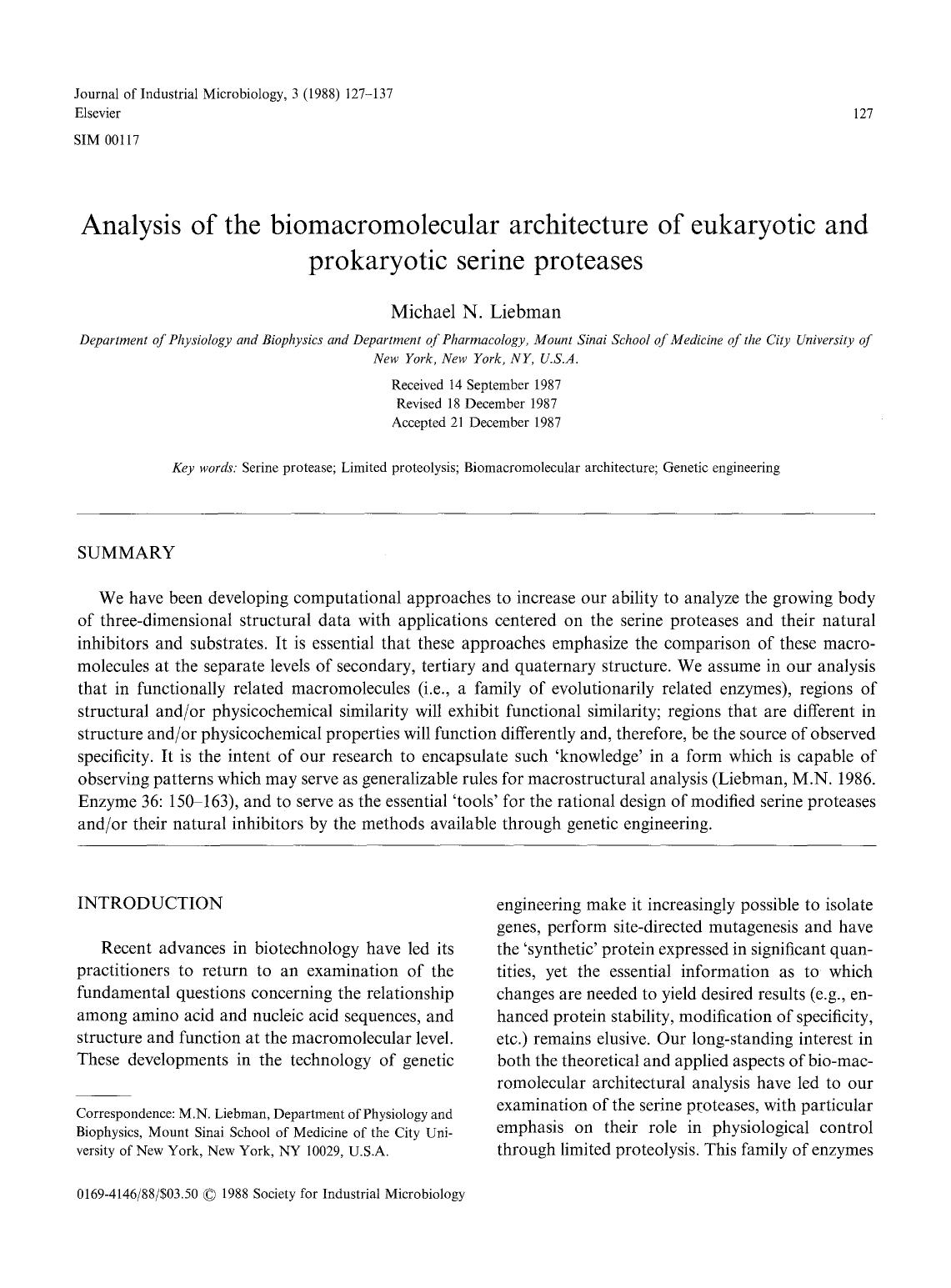 Analysis of the biomacromolecular architecture of eukaryotic and prokaryotic serine proteases by Unknown