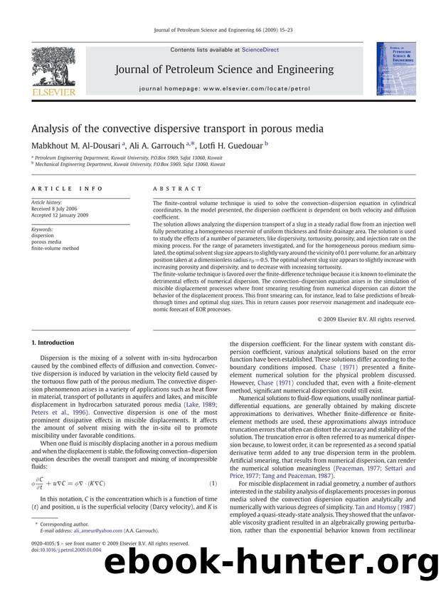 Analysis of the convective dispersive transport in porous media by Mabkhout M. Al-Dousari; Ali A. Garrouch; Lotfi H. Guedouar