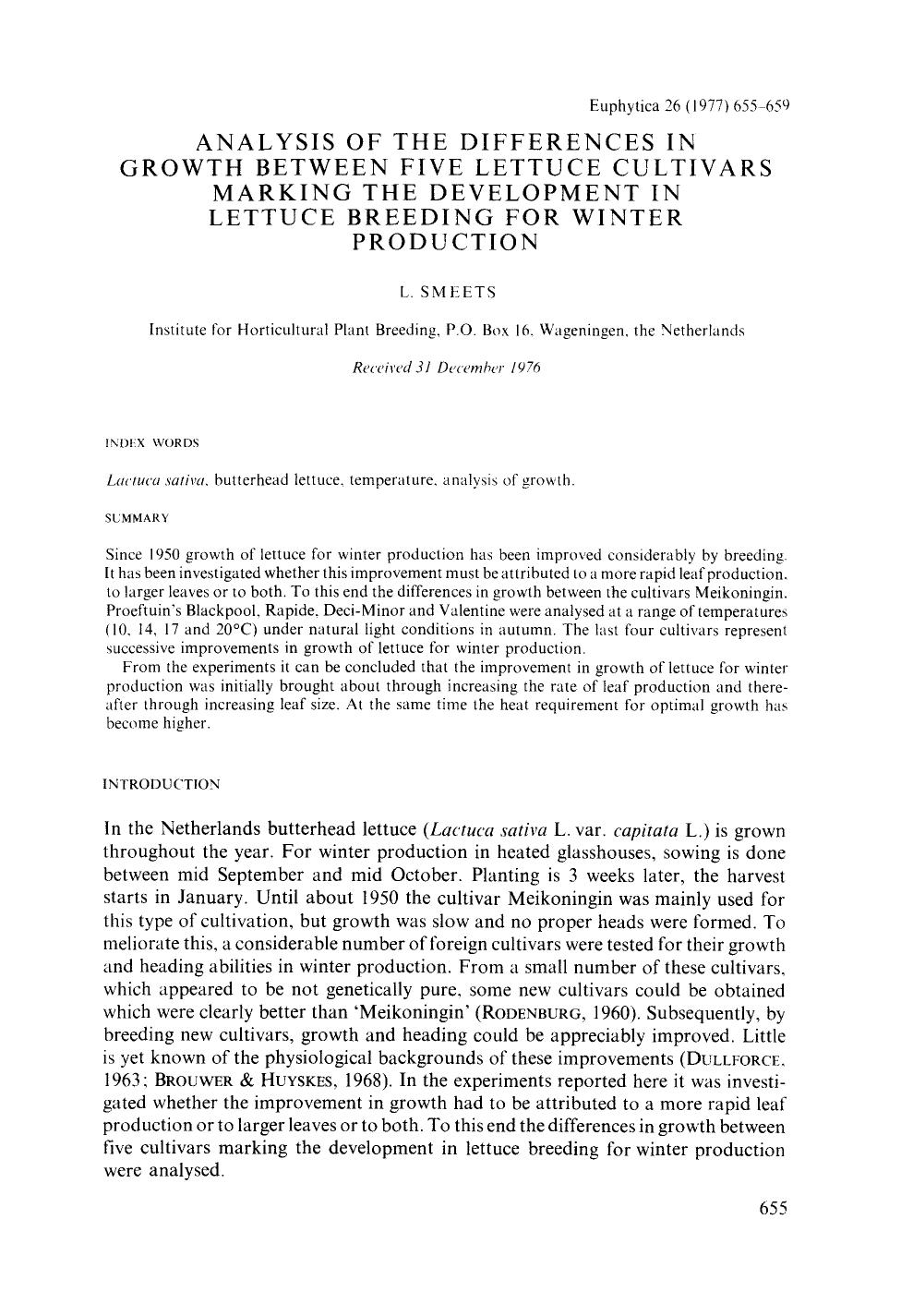 Analysis of the differences in growth between five lettuce cultivars marking the development in lettuce breeding for winter production by Unknown