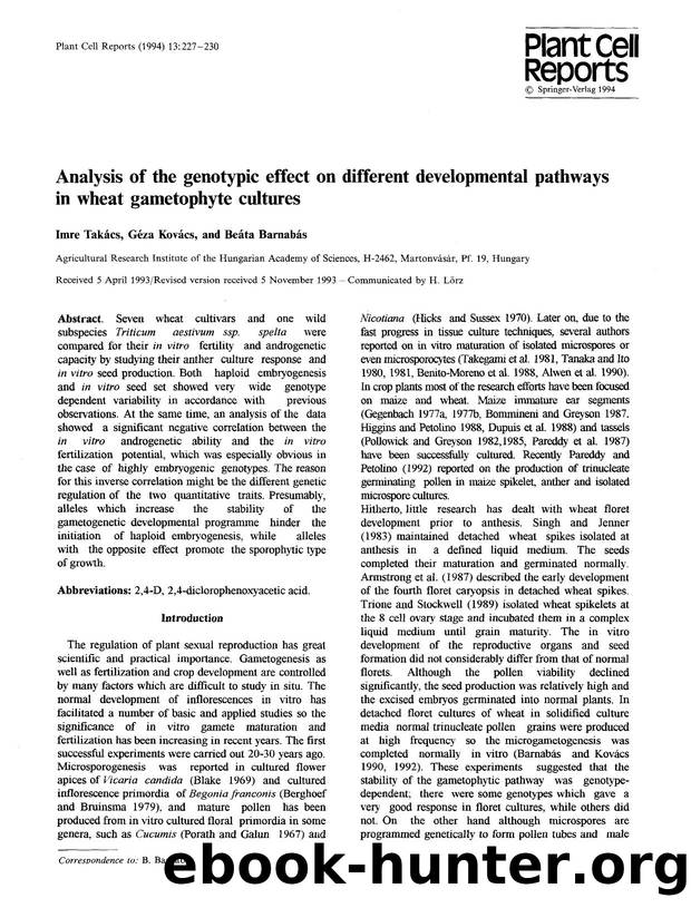 Analysis of the genotypic effect on different developmental pathways in wheat gametophyte cultures by Unknown