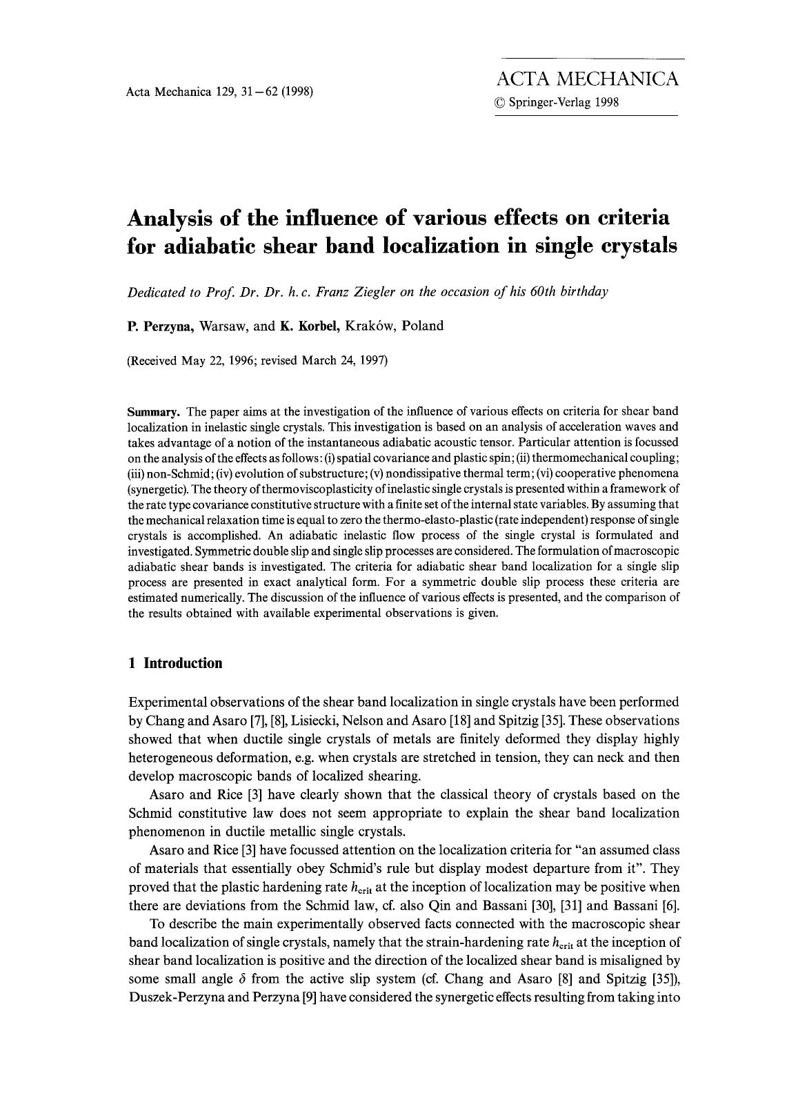 Analysis of the influence of various effects on criteria for adiabatic shear band localization in single crystals by Unknown