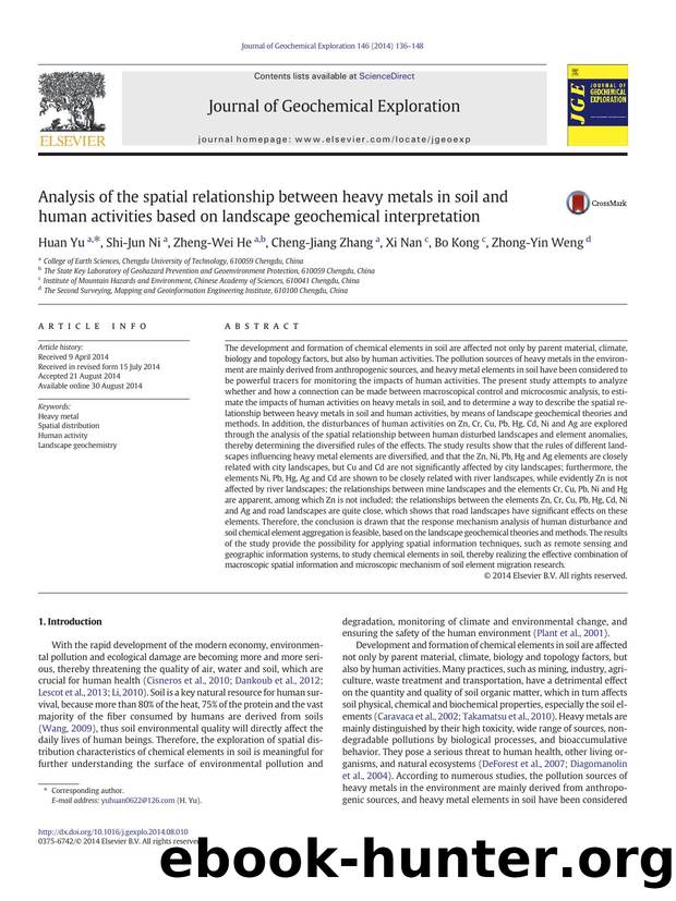 Analysis of the spatial relationship between heavy metals in soil and human activities based on landscape geochemical interpretation by Huan Yu & Shi-Jun Ni & Zheng-Wei He & Cheng-Jiang Zhang & Xi Nan & Bo Kong & Zhong-Yin Weng