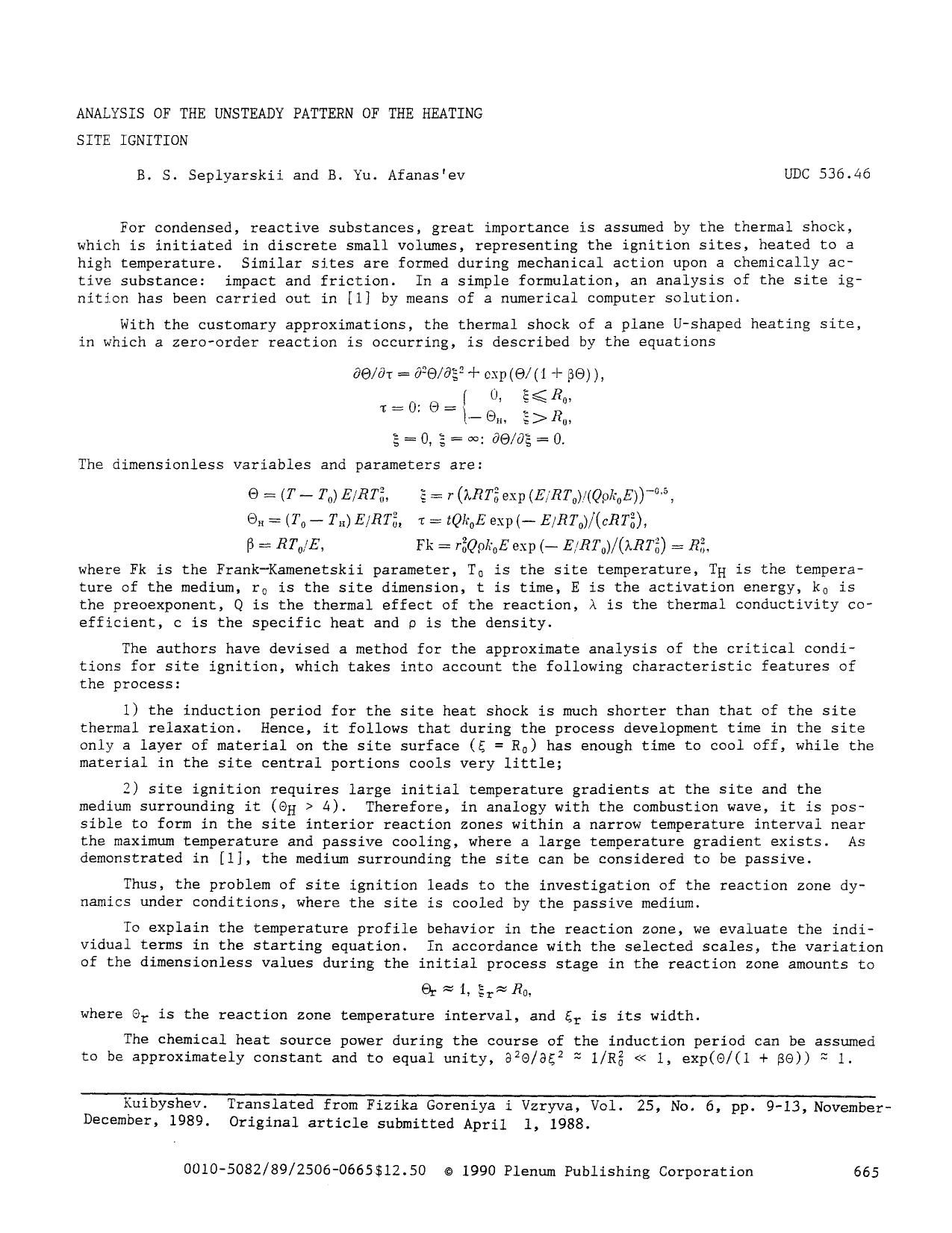 Analysis of the unsteady pattern of the heating site ignition by Unknown