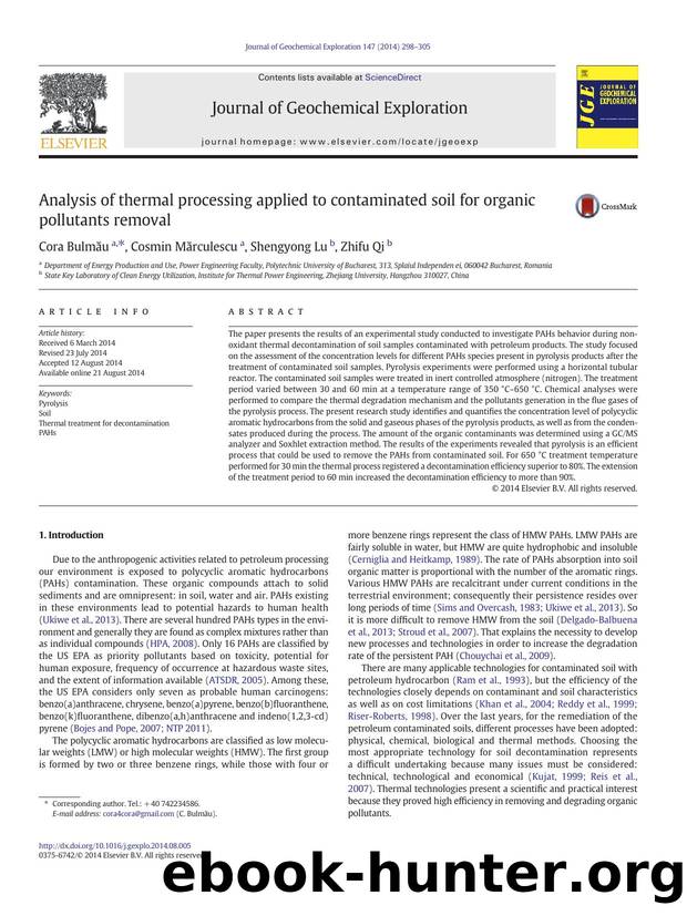 Analysis of thermal processing applied to contaminated soil for organic pollutants removal by Cora Bulmău & Cosmin Mărculescu & Shengyong Lu & Zhifu Qi