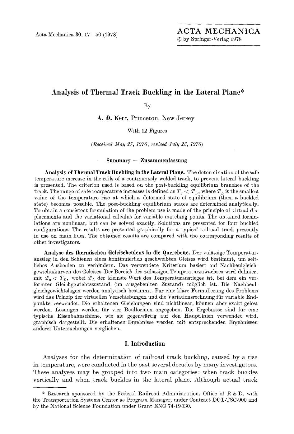 Analysis of thermal track buckling in the lateral plane by Unknown