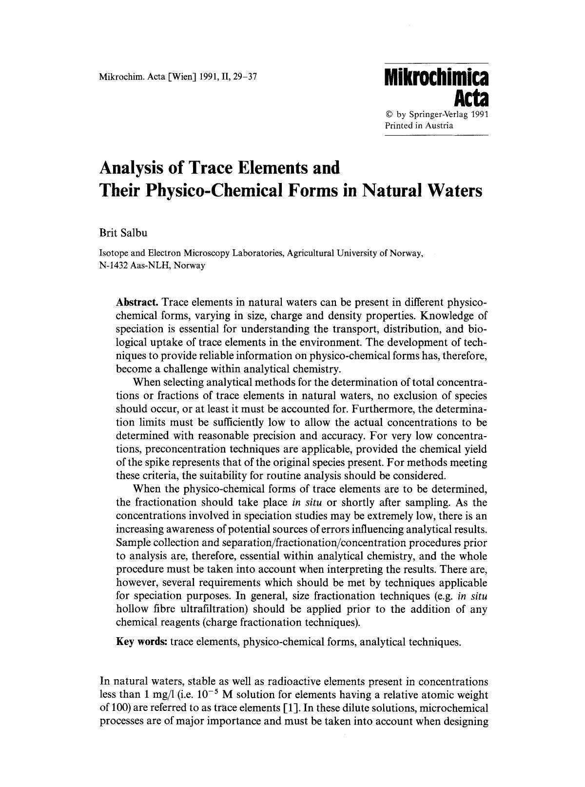 Analysis of trace elements and their physico-chemical forms in natural waters by Unknown