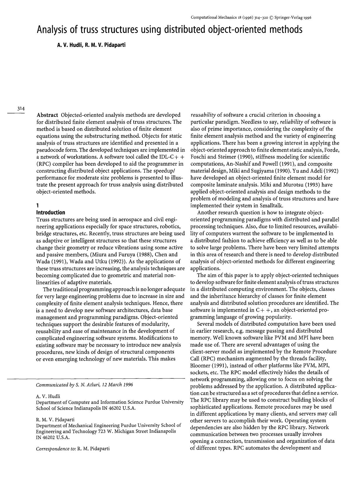 Analysis of truss structures using distributed object-oriented methods by Unknown