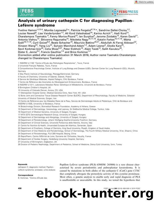 Analysis of urinary cathepsin C for diagnosing PapillonâLefÃ¨vre syndrome by Unknown
