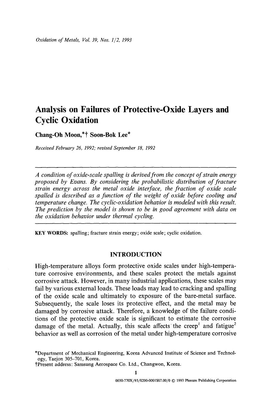 Analysis on failures of protective-oxide layers and cyclic oxidation by Unknown