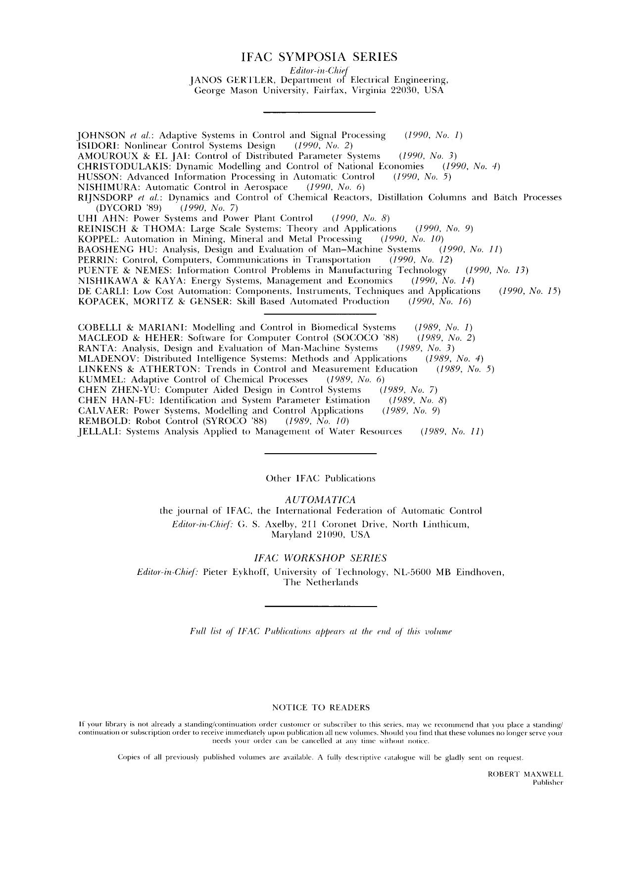 Analysis, Design and Evaluation of ManâMachine Systems 1989. Selected Papers from the Fourth IFAC/IFIP/IFORS/IEA Conference, Xi'an, People's Republic of China, 12â14 September 1989 by B. Hu