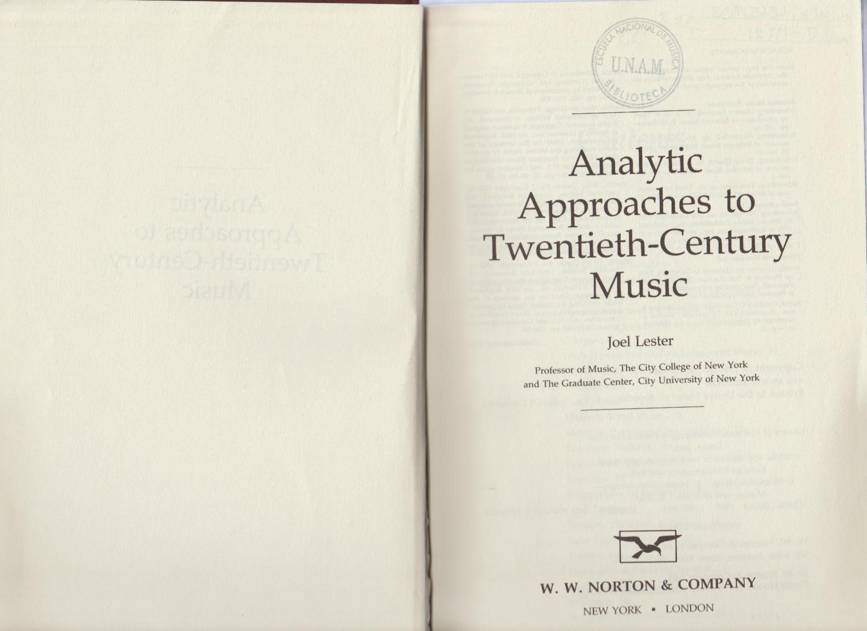 Analytic Approaches to Twentieth Century Music by Joel Lester