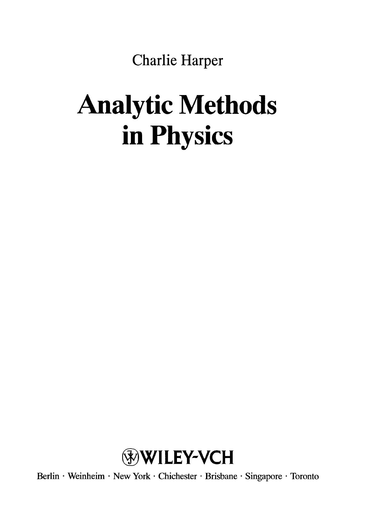 Analytic Methods in Physics by Charlie Harper