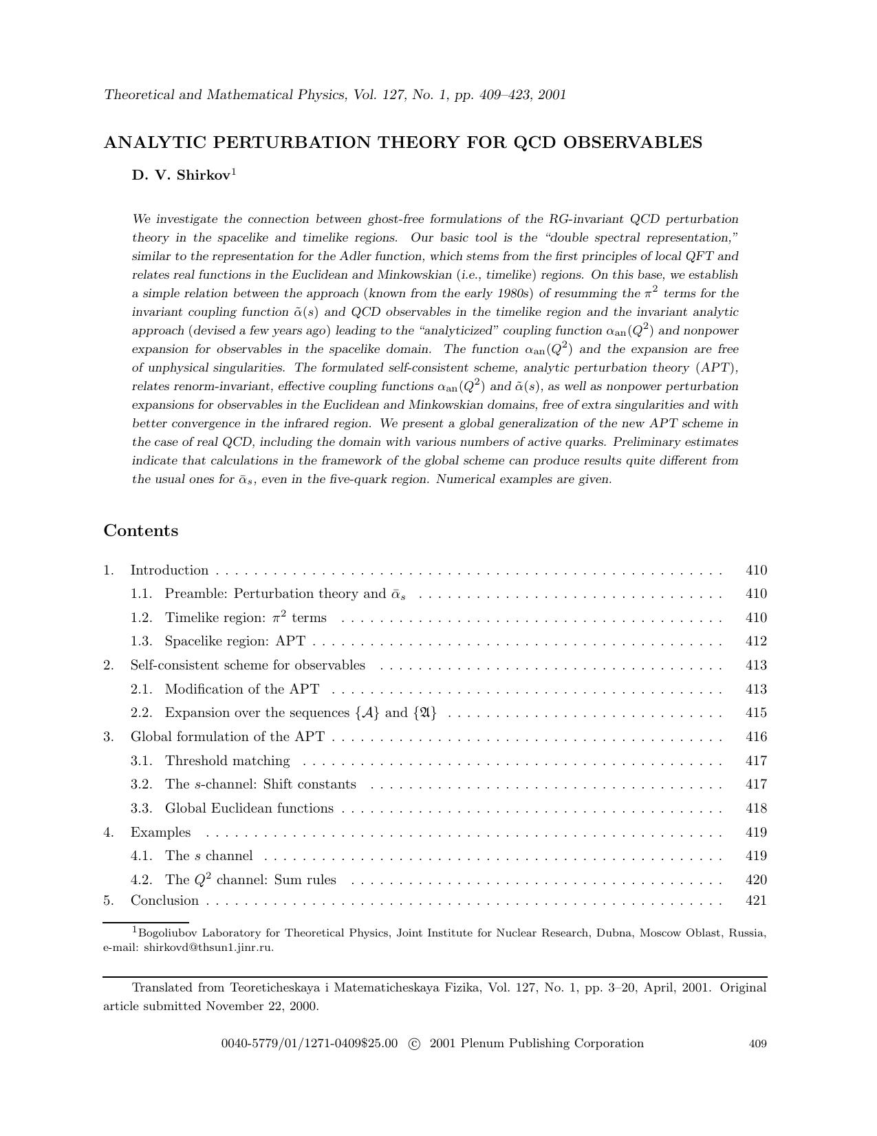Analytic Perturbation Theory for QCD Observables by Unknown