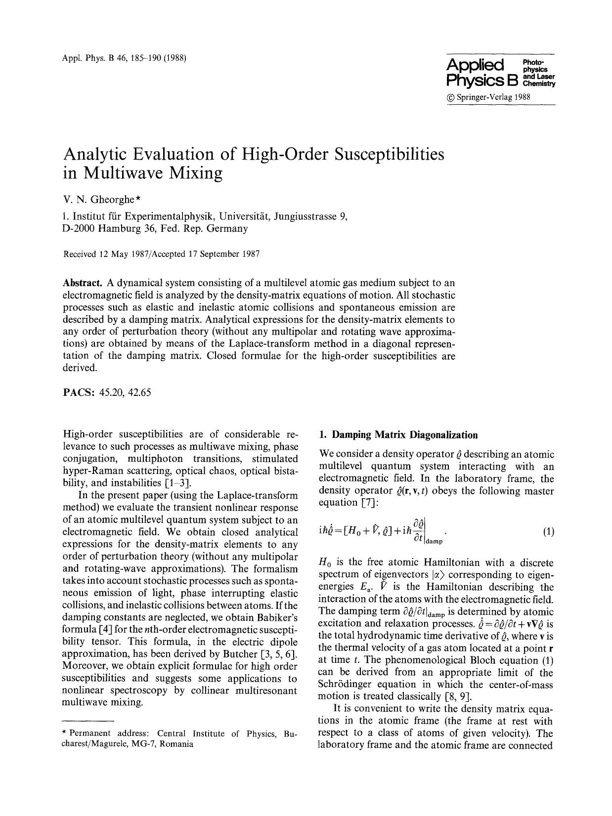 Analytic evaluation of high-order susceptibilities in multiwave mixing by Unknown