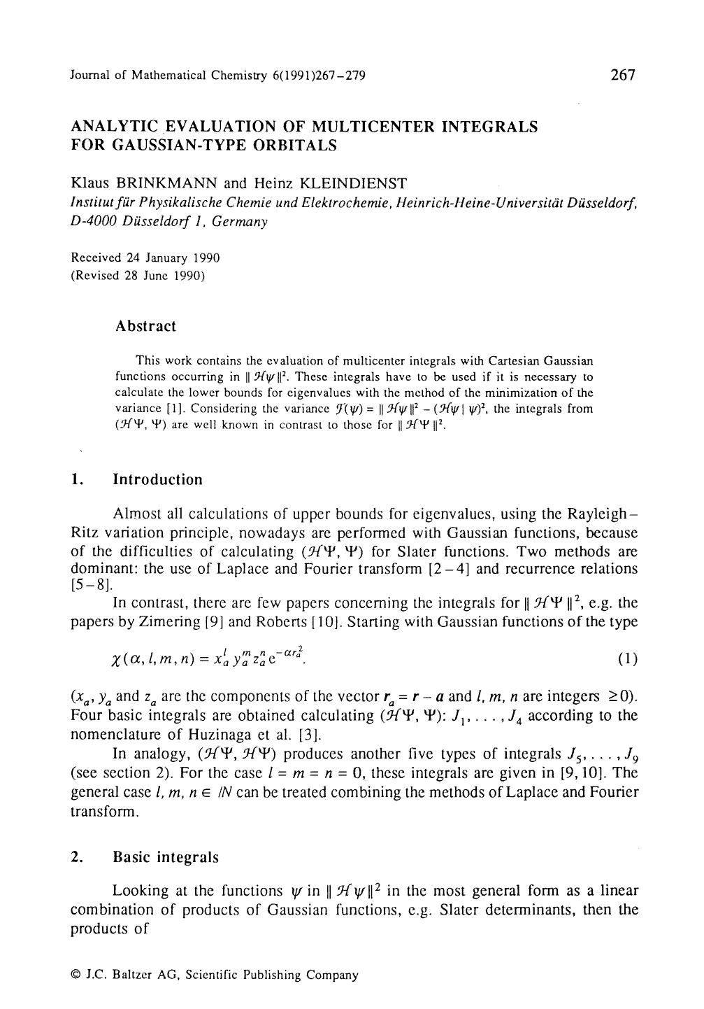 Analytic evaluation of multicenter integrals for gaussian-type orbitals by Unknown