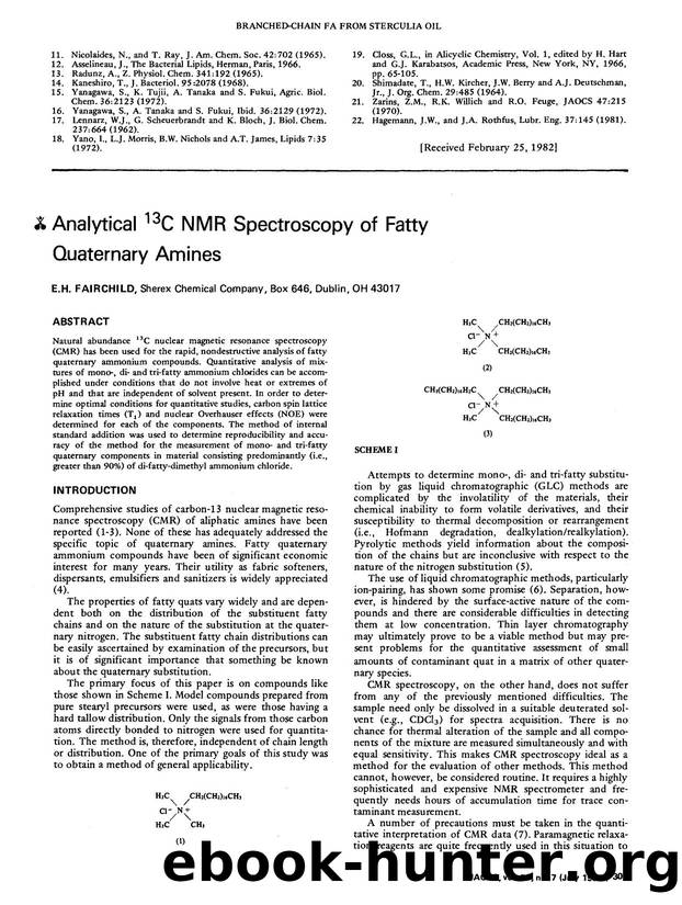 Analytical <Superscript>13 <Superscript>C NMR spectroscopy of fatty quaternary amines by Unknown