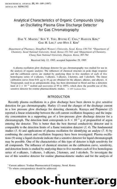 Analytical Characteristics of Organic Compounds Using an Oscillating Plasma Glow Discharge Detector for Gas Chromatography by Maeng D. Y. et al
