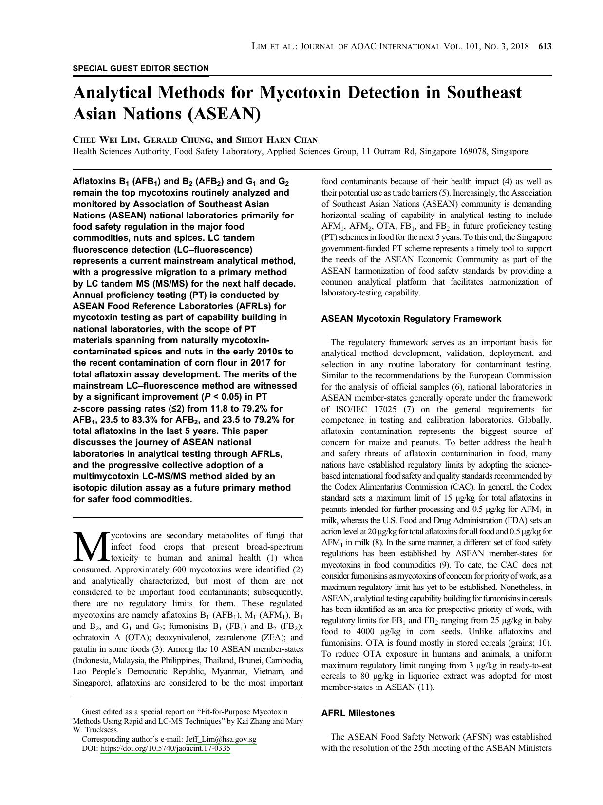 Analytical Methods for Mycotoxin Detection in Southeast Asian Nations (ASEAN) by Chee Wei Lim ; Gerald Chung ; Sheot Harn Chan