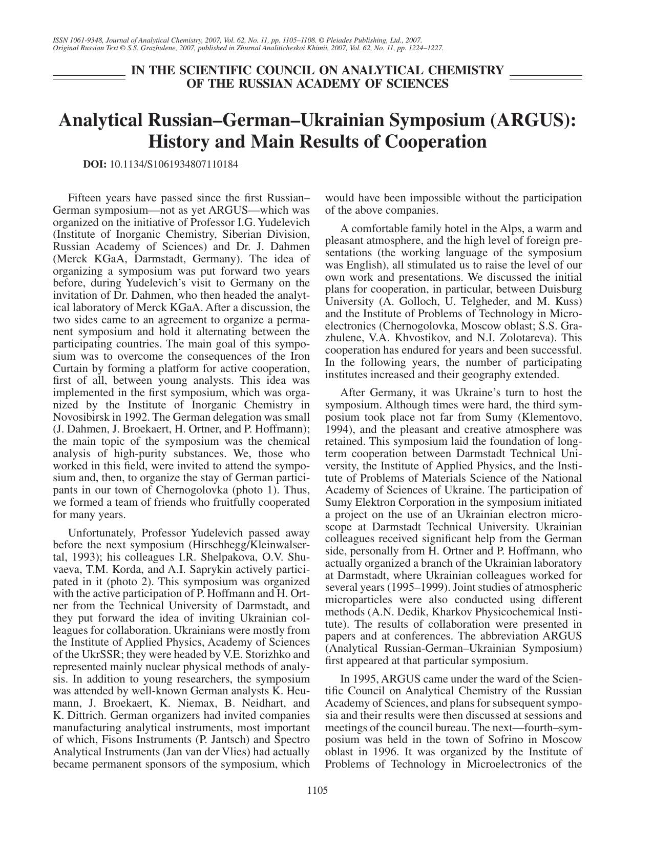 Analytical Russian-German-Ukrainian symposium (ARGUS): History and main results of cooperation by Analytical Russian-German-Ukrainian symposium (ARGUS)- History & main results of cooperation