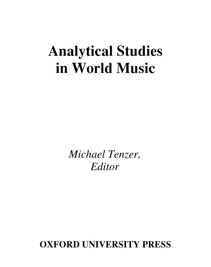 Analytical Studies in World Music by Michael Tenzer
