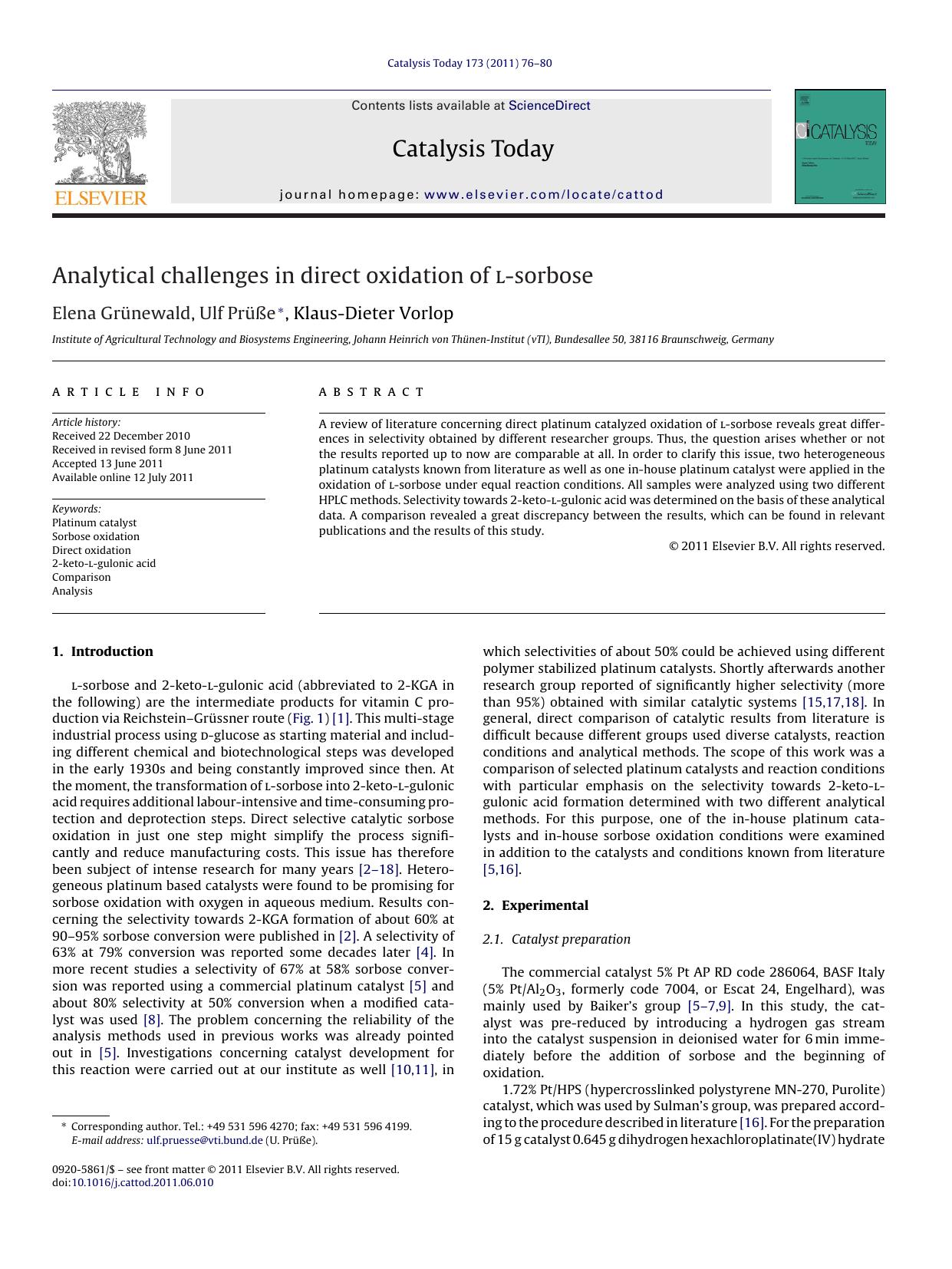 Analytical challenges in direct oxidation of l-sorbose by Elena GrÃ¼newald