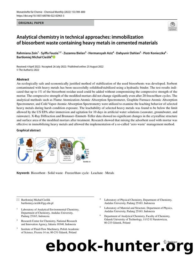 Analytical chemistry in technical approaches: immobilization of biosorbent waste containing heavy metals in cemented materials by unknow
