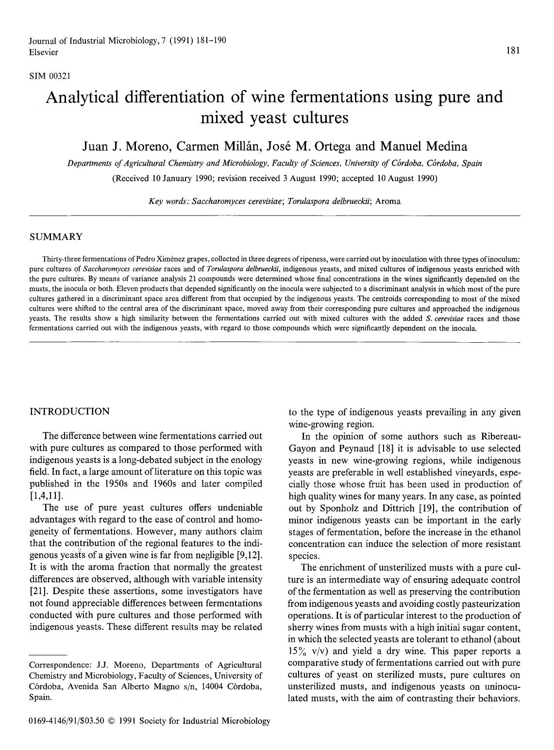 Analytical differentiation of wine fermentations using pure and mixed yeast cultures by Unknown