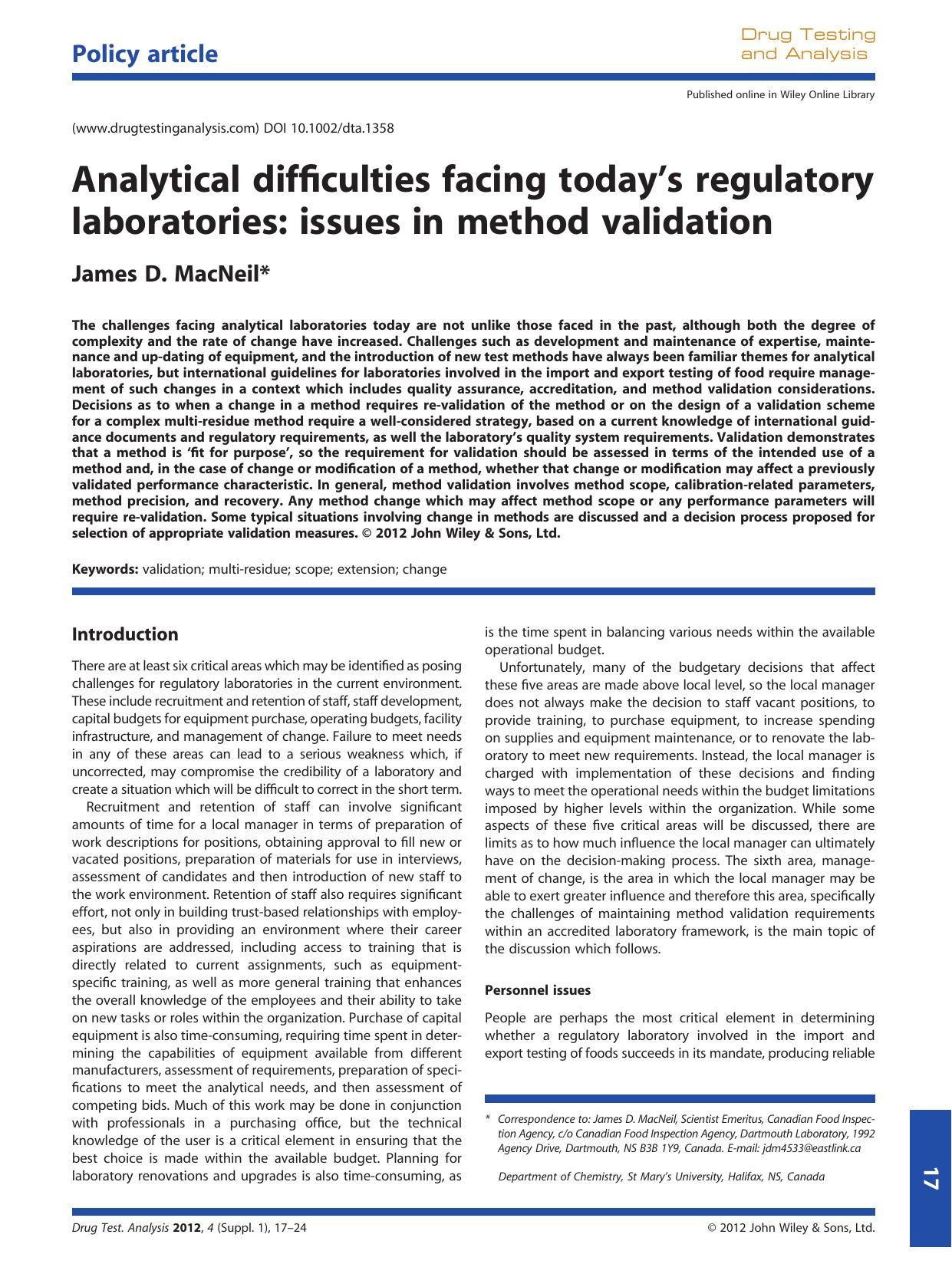 Analytical difficulties facing todays regulatory laboratories: issues in method validation by Unknown