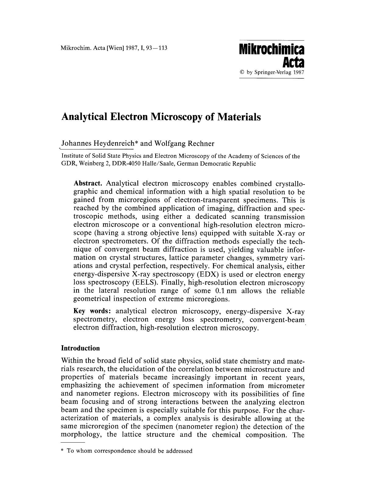 Analytical electron microscopy of materials by Unknown