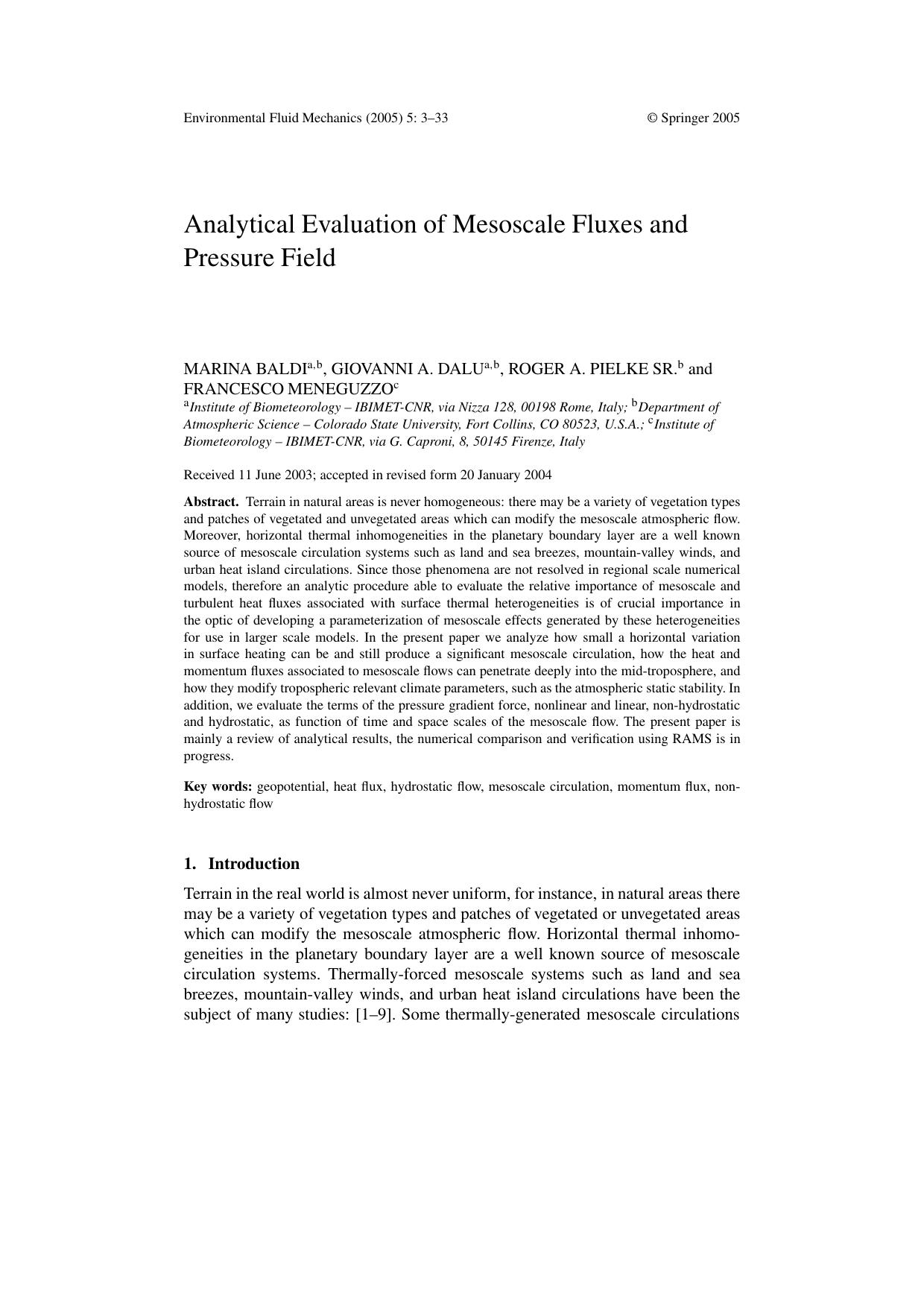 Analytical evaluation of mesoscale fluxes and pressure field by Unknown