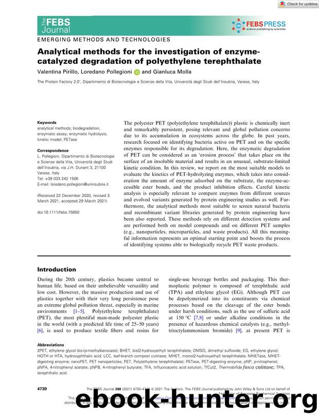 Analytical methods for the investigation of enzymeâcatalyzed degradation of polyethylene terephthalate by Unknown