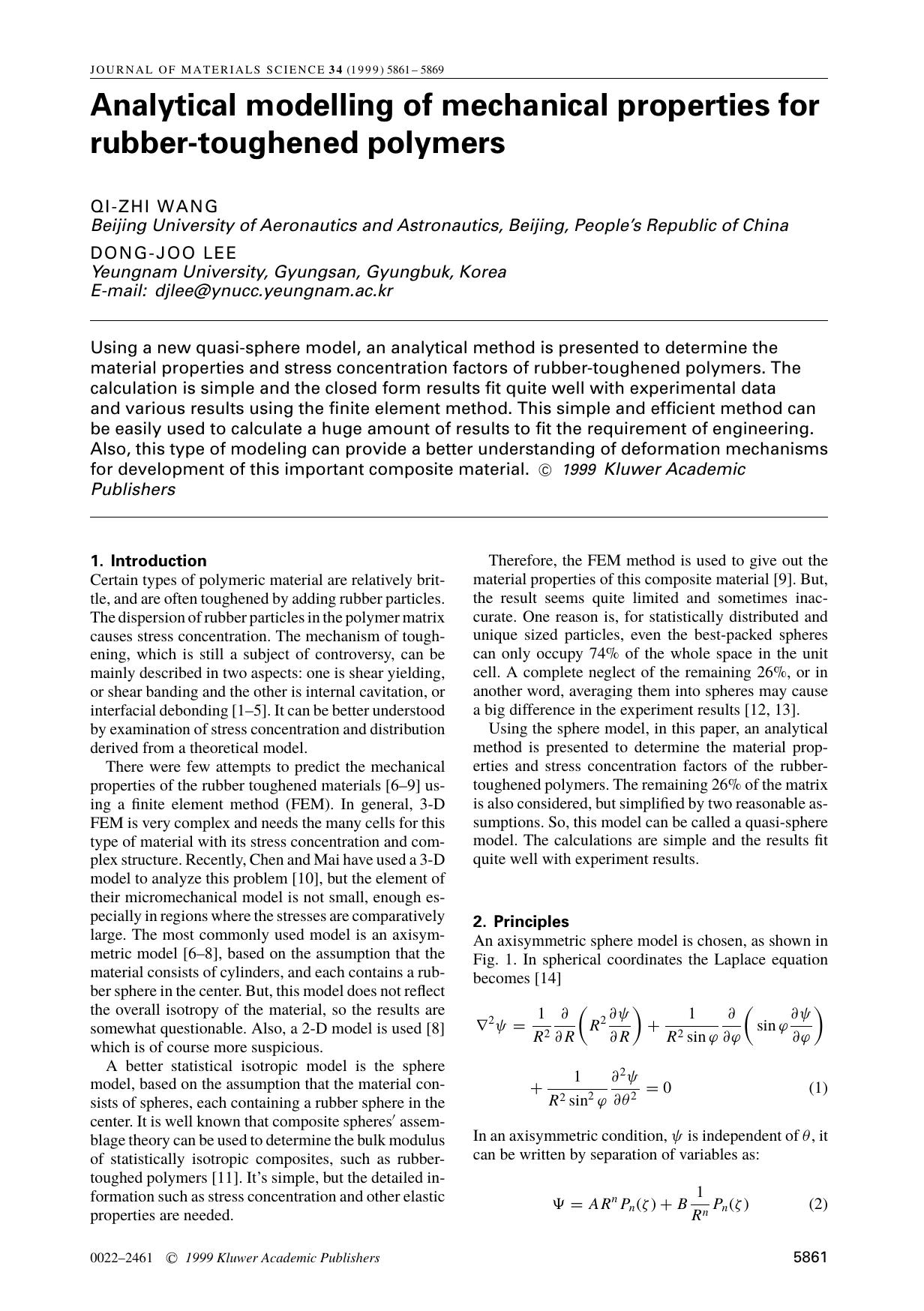 Analytical modelling of mechanical properties for rubber-toughened polymers by Unknown