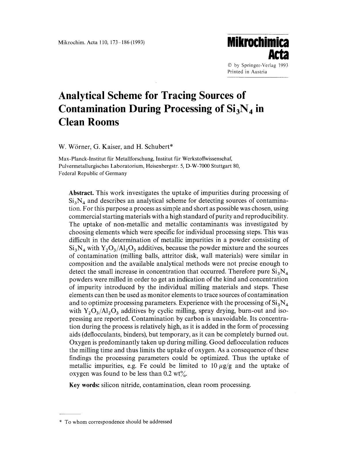 Analytical scheme for tracing sources of contamination during processing of Si <Subscript>3 <Subscript>N <Subscript>4 <Subscript> in clean rooms by Unknown